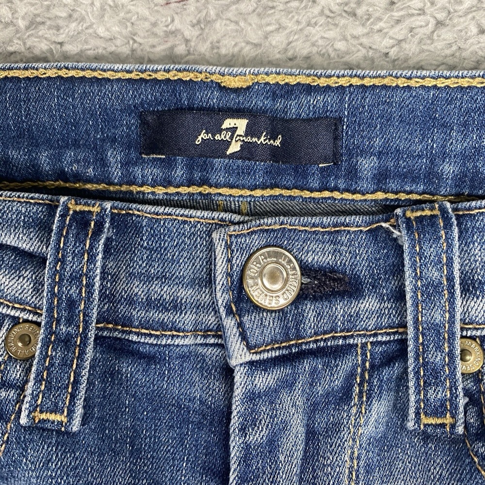 7 For All Mankind Skinny Ankle Jeans Size 26 Patches‎ Frayed Hem Medium Wash - Picture 4 of 16